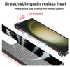A close-up marketing image showing a phone case with arrows indicating airflow and text highlighting features. Produktbild-Vorschau