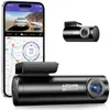 A smartphone displaying a dash cam app interface, a small dash cam, and a larger dash cam. Náhled obrázku produktu