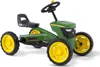 A green and yellow pedal-powered Gokart designed to resemble a John Deere tractor, shown against a white background. Podgląd zdjęcia produktu