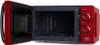 An open red microwave oven shown from a slightly elevated front-left angle against a white background. Anteprima dell’immagine prodotto