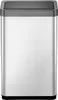 A studio shot of a stainless steel trash can with a black lid. Produktbild-Vorschau