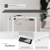 Collage showing parts and features of an adjustable height desk, with text overlays. Náhled obrázku produktu