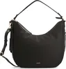 A black leather handbag is shown against a white background. Voir les images du produit