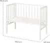 A white wooden crib with dimensions indicated by dashed lines and text. Produktbild-Vorschau