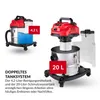 Two vacuum cleaners are shown, one with a blue liquid in its tank, and text describing their dual tank system. Náhľad obrázku produktu