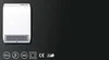 A white electric heater is shown against a black background, with several certification icons below it. Voir les images du produit