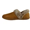 A side view of a brown slipper with faux fur trim. Produktbild-Vorschau