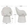 Two views of a white armchair with dimensions indicated by measurement lines and text. Podgląd zdjęcia produktu