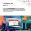 A computer setup with a monitor displaying software, speakers, and a gaming PC. Produktbild-Vorschau