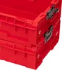 A close-up view of two stacked red plastic storage boxes with black interlocking mechanisms. Anteprima dell’immagine prodotto