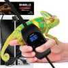 A chameleon is perched on a hand, with a heating mat and thermostat in the background. Anteprima dell’immagine prodotto