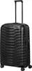 A black Samsonite suitcase with a telescopic handle extended, shown from a front-facing diagonal angle. Produktbild-Vorschau