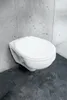 A white wall-mounted toilet with a closed lid, set against a concrete wall and dark tiled floor. Anteprima dell’immagine prodotto
