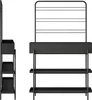A product image showing a black metal plant stand with a planter box and multiple shelves, presented from two different angles. Podgląd zdjęcia produktu