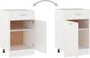 A collage of two images showing a white kitchen cabinet with one drawer and one door, with the door open in the first image. Anteprima dell’immagine prodotto