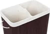 A close-up view of the interior of a brown bamboo laundry basket with a white fabric lining and a divider. Produktbild-Vorschau