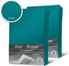Two teal-colored fitted sheets are stacked and presented against a white background. A circular inset shows a close-up of the fabric texture with the word 'Jersey' printed below it. Produktbild-Vorschau
