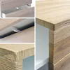 Collage of close-up shots of a wooden nightstand, showing drawer details and edge finishes. Produktbild-Vorschau