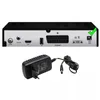 The back panel of a satellite receiver and its power adapter are shown against a white background. Produktbild-Vorschau