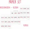 A collage of paper cutouts with text, presented as a DIY craft set. Produktbild-Vorschau