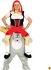 A person wearing a costume of Little Red Riding Hood riding on the shoulders of a wolf costume. Anteprima dell’immagine prodotto