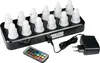 A set of 12 LED tea lights with a charging station and remote control, displayed on a white background. Produktbild-Vorschau