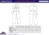 A diagram showing the measurements of a Portwest S999 garment, with a table of sizes and corresponding measurements. Produktbild-Vorschau