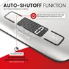 A close-up of a digital kitchen scale with text overlays highlighting its features. Produktbild-Vorschau