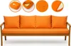 A set of orange outdoor sofa cushions on a wooden bench. Produktbild-Vorschau