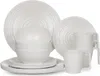 A set of white melamine dishes, including plates, bowls, and mugs, arranged on a white background. Anteprima dell’immagine prodotto