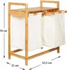 A wooden laundry basket with two fabric bags, with dimensions indicated. Anteprima dell’immagine prodotto