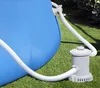A close-up of a blue inflatable swimming pool with a filter pump system attached. Produktbild-Vorschau