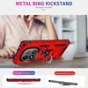 A person's hands are visible in the background, holding a red phone case with a metal ring kickstand. The case is shown from a side angle, with the camera module visible. Below the main image, there are two smaller images showing the phone case from differ Produktbild-Vorschau