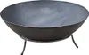 A dark gray, metal fire bowl on a stand, isolated on a white background. Produktbild-Vorschau