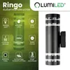 Product information and image of an outdoor wall light. Anteprima dell’immagine prodotto