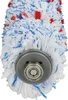 Close-up view of a cleaning brush roll with white, blue, and red bristles, and a gray plastic component with a silver bearing. Produktbild-Vorschau