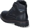 A black leather boot is shown from a side-rear angle against a white background. Produktbild-Vorschau