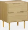 A light brown wooden nightstand with two drawers and four tapered legs, presented against a white background. Anteprima dell’immagine prodotto