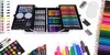A collection of art supplies, including colored pencils, paints, brushes, and markers, neatly arranged in a case and spread out. Náhľad obrázku produktu