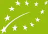 A green background with white stars and a curved line, resembling the European Union organic logo. Produktbild-Vorschau