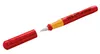 A red fountain pen with a yellow grip and a silver nib, with its red cap detached and placed to the left. Produktbild-Vorschau