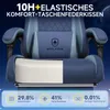 A cutaway view of a gaming chair showing its internal cushioning, with marketing text and feature callouts at the top and bottom. Produktbild-Vorschau