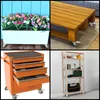 A collage of four images, each showing a different item with wheels, including a planter box, a coffee table, a tool cart, and a shelving unit. Náhled obrázku produktu