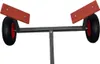 A product shot of a boat trailer dolly with two red bunks and black wheels. Náhled obrázku produktu