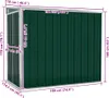 A diagram showing the dimensions of a green metal shed. Náhľad obrázku produktu