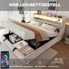 A modern bed with storage and RGB lighting, shown with its storage compartments open. Náhled obrázku produktu