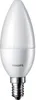 A studio shot of a white Philips LED candle light bulb with a silver base. Náhled obrázku produktu