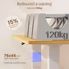 Close-up of a desk's leg and surface, with text overlays indicating its features and load capacity. Náhled obrázku produktu
