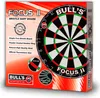 The image shows the packaging of a Bull's Focus II Bristle Dart Board. Produktbild-Vorschau