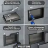 A collage of four images showing the installation steps of a wall niche, likely for a shower, with instructions in German. Produktbild-Vorschau